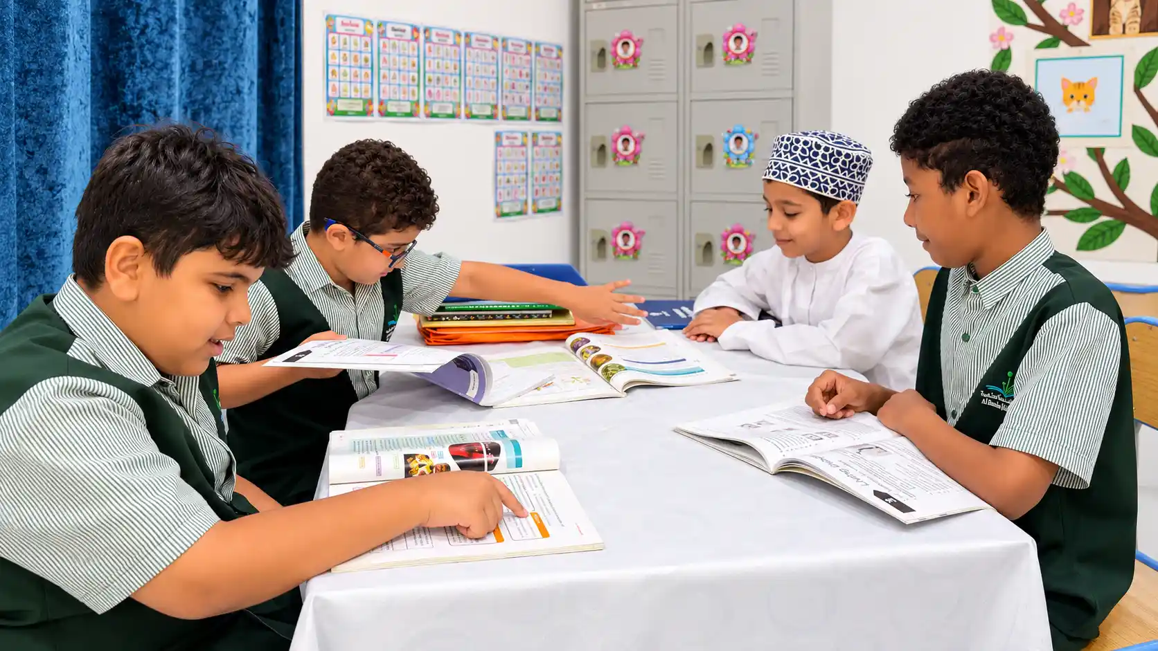 A.F.S Grade 5 pupils reading together at a table